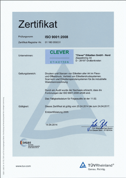 ISO Zertifikat Clever Vorschau